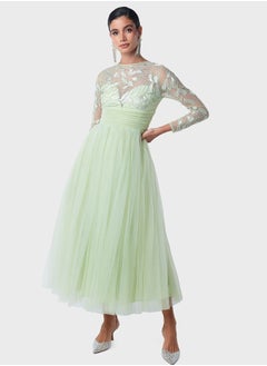 Threadz by Ajooni Metallic Embroidered Bodice Tulle Dress  - Image 4
