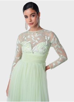 Threadz by Ajooni Metallic Embroidered Bodice Tulle Dress  - Image 3