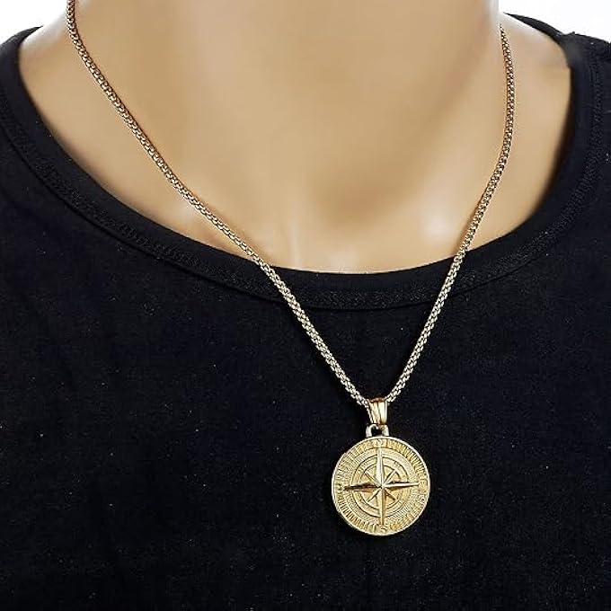 rayihni Men'S Compass Pendant Necklace Stainless Steel Navigator Forged For Male Jewelry - Image 5