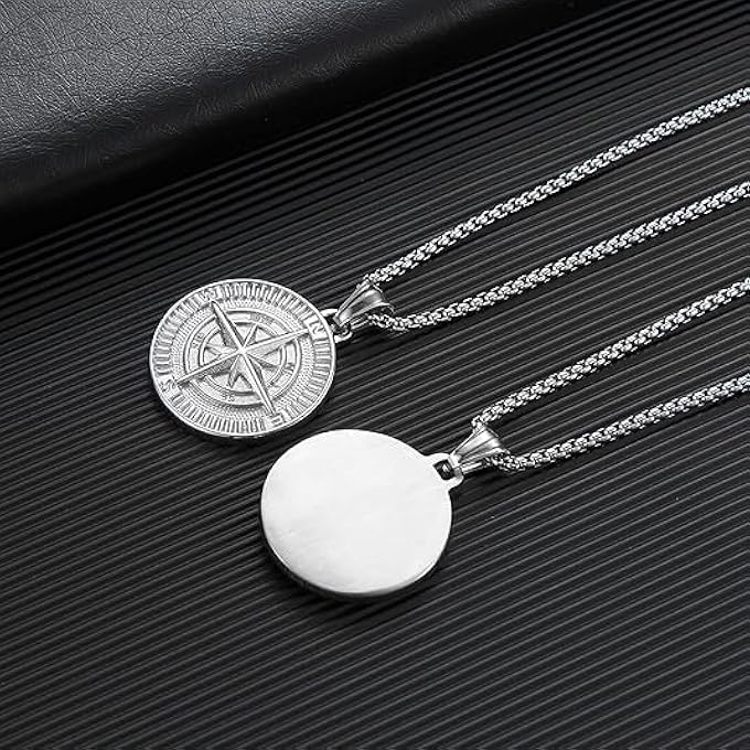 rayihni Men'S Compass Pendant Necklace Stainless Steel Navigator Forged For Male Jewelry - Image 4