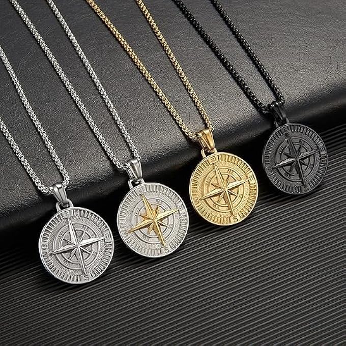 rayihni Men'S Compass Pendant Necklace Stainless Steel Navigator Forged For Male Jewelry - Image 3