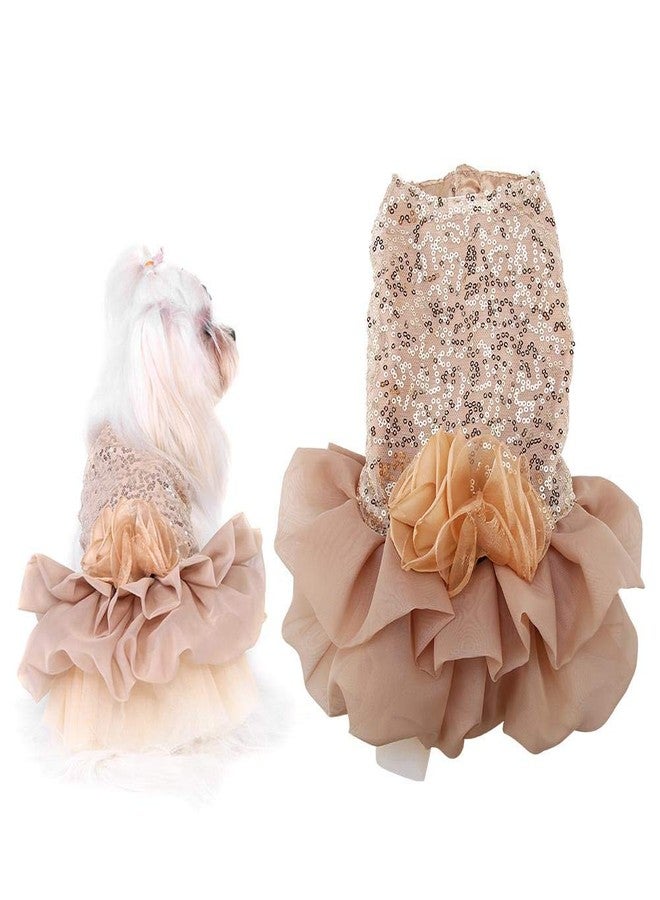 Zerodis Dog Wedding Dress Summer Sequined Princess Bubble Skirt Wedding Costume Dress Pet Cloth for Small Dog Puppy (XL-Gold) - Image 1