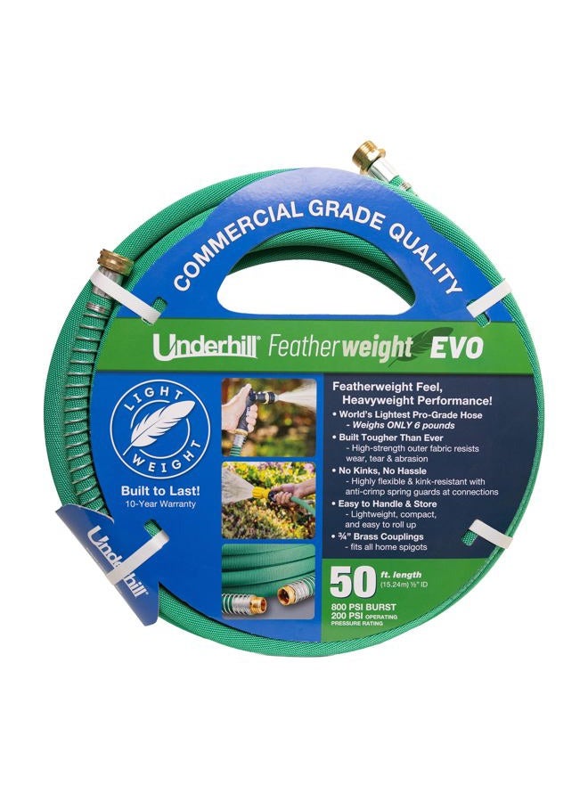 Underhill Featherweight EVO Lightweight Fabric Garden Water Hose for Outdoors, Yard, Kink-Resistant, Flexible, Weighs 5 Pounds, 200 PSI Working Pressure, 800 PSI Burst Pressure, 50 ft Long, Green - Image 1