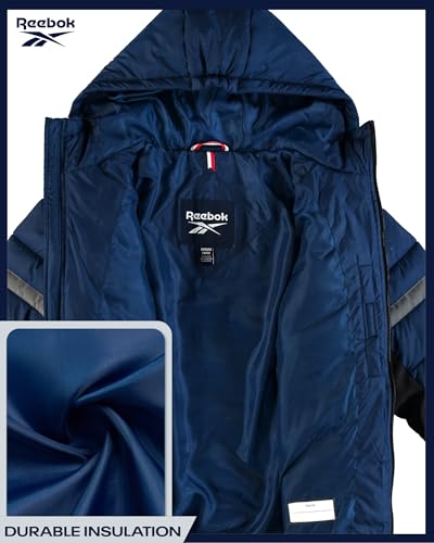 Reebok Boys Puffer Jacket - Heavyweight Quilted Wind & Water Resistant Boys Winter Coat - Insulated Bubble Kids Winter Jacket, Size 18-20, Batik Blue Navy - Image 5