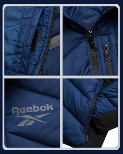 Reebok Boys Puffer Jacket - Heavyweight Quilted Wind & Water Resistant Boys Winter Coat - Insulated Bubble Kids Winter Jacket, Size 18-20, Batik Blue Navy - Image 4