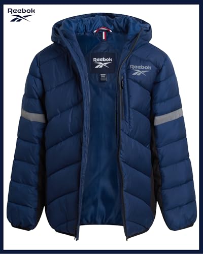 Reebok Boys Puffer Jacket - Heavyweight Quilted Wind & Water Resistant Boys Winter Coat - Insulated Bubble Kids Winter Jacket, Size 18-20, Batik Blue Navy - Image 3