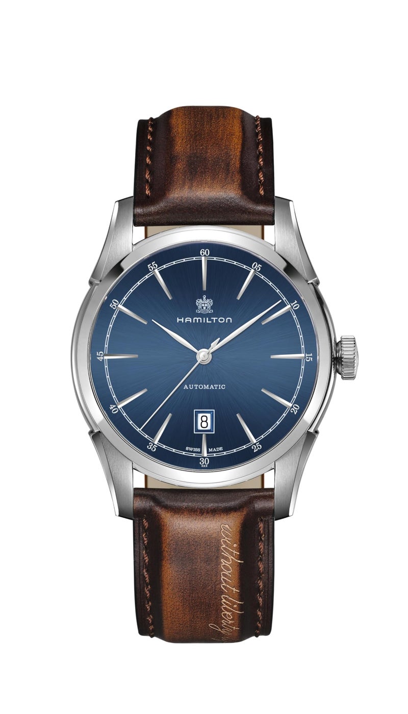 Hamilton Watch American Classic Spirit of Liberty Auto | Swiss Made | 42mm Stainless Steel Case | Blue Dial Analog Watch | Brown Leather Strap (Model: H42415541) - Image 1