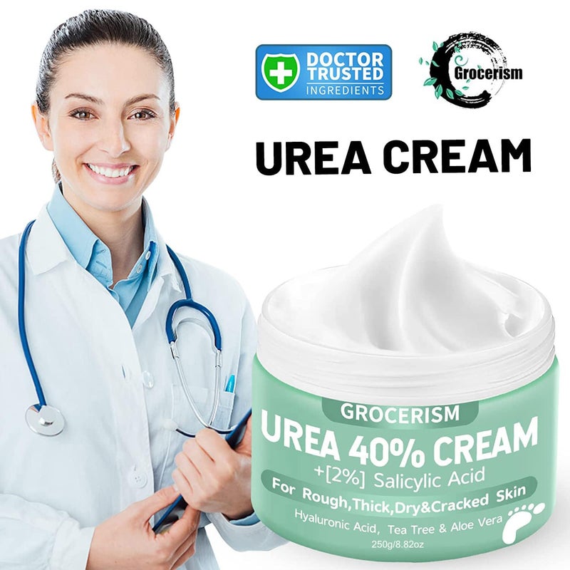 Grocerism Urea Cream 40 Percent For Feet Plus 2% Salicylic Acid 8.82 oz || Foot Cream and Hand Cream Maximum Strength with Hyaluronic Acid, Tea Tree,and Aloe Vera for Deep Moisturizes, Callus Remover - Image 2