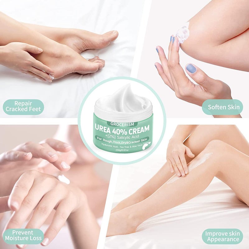Grocerism Urea Cream 40 Percent For Feet Plus 2% Salicylic Acid 8.82 oz || Foot Cream and Hand Cream Maximum Strength with Hyaluronic Acid, Tea Tree,and Aloe Vera for Deep Moisturizes, Callus Remover - Image 5