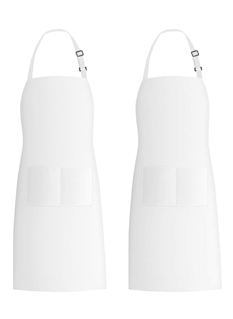 2 Pack 100% Cotton Bib Aprons with 2 Pockets Kitchen Cooking, White - Image 1