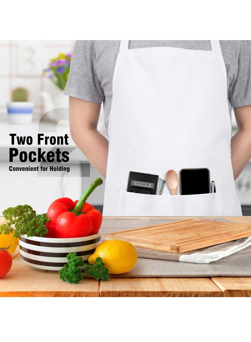 2 Pack 100% Cotton Bib Aprons with 2 Pockets Kitchen Cooking, White - Image 3