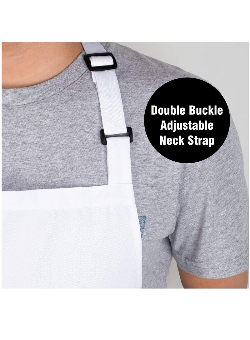 2 Pack 100% Cotton Bib Aprons with 2 Pockets Kitchen Cooking, White - Image 5
