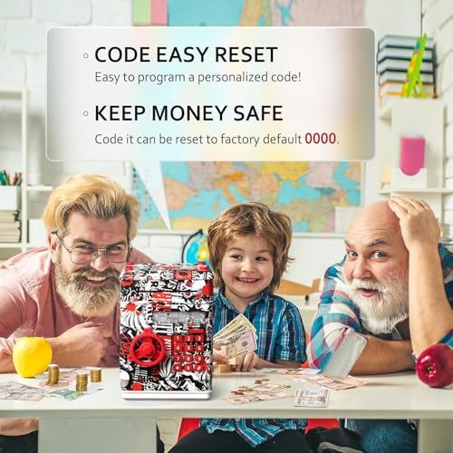 Magicwand ATM Piggy Bank|Mini ATM|Coin Bank Money Saving Box with Password,【Grafitti Red】 Kids Safe Money Bank for Kids with Auto Grab Note Slot - Image 2