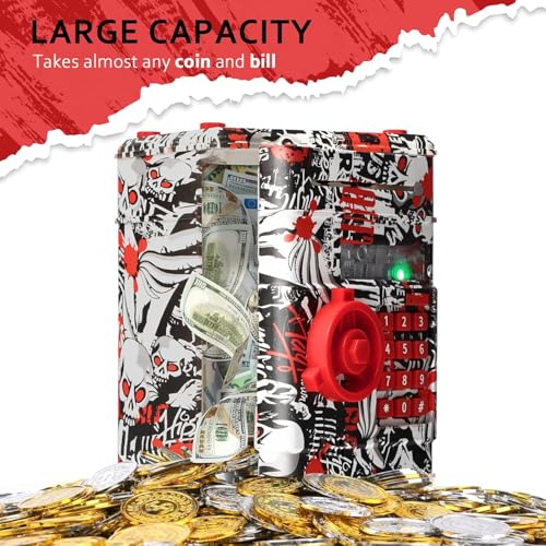 Magicwand ATM Piggy Bank|Mini ATM|Coin Bank Money Saving Box with Password,【Grafitti Red】 Kids Safe Money Bank for Kids with Auto Grab Note Slot - Image 4