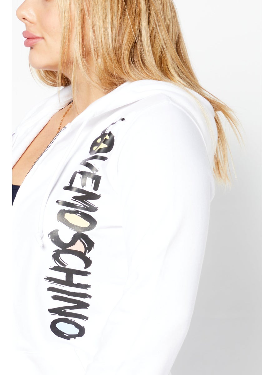 Love Moschino - Women Hooded Neck Graphic Sweatshirt, White - Image 1