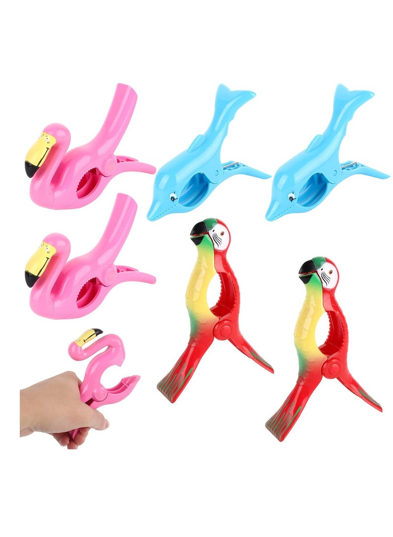 Large Beach Towel Clips, Windproof Beach Pegs with Cute Flamingo Parrot Whale Shapes Portable and Compact Clothes Pegs for Sunbeds Outdoor Laundry (6 Pieces)  - Image 2