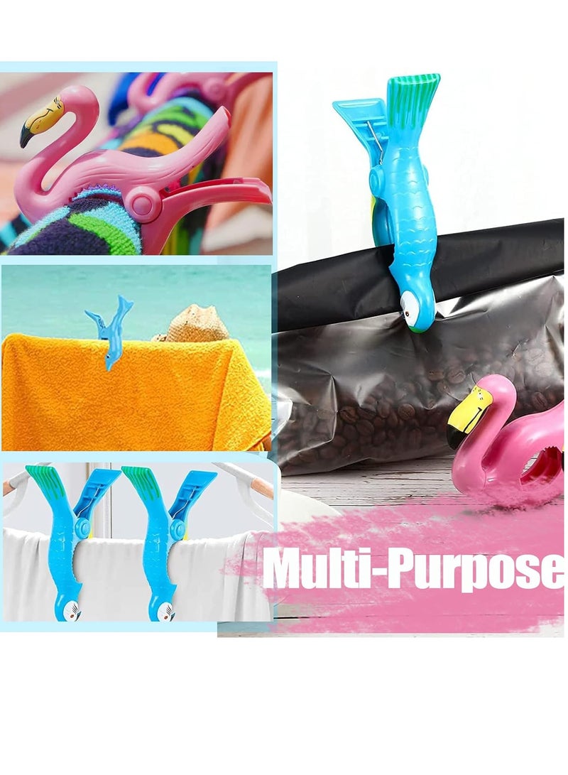 Large Beach Towel Clips, Windproof Beach Pegs with Cute Flamingo Parrot Whale Shapes Portable and Compact Clothes Pegs for Sunbeds Outdoor Laundry (6 Pieces)  - Image 5