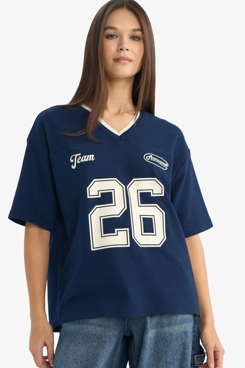 ديفاكتو Oversize Fit Printed Short Sleeve T-shirt