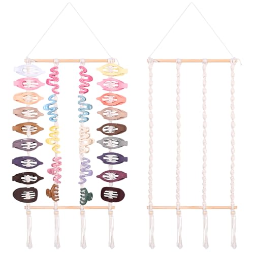 SNOWSTAR Macrame Flat Hair Claw Clip Organizer,Hanging Hair Clip Holder and Storage for Women Girls,Flat Hair Accessorie Hanger Home Decor for Wall,Door,Closet - Image 1