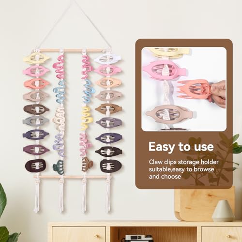 SNOWSTAR Macrame Flat Hair Claw Clip Organizer,Hanging Hair Clip Holder and Storage for Women Girls,Flat Hair Accessorie Hanger Home Decor for Wall,Door,Closet - Image 5