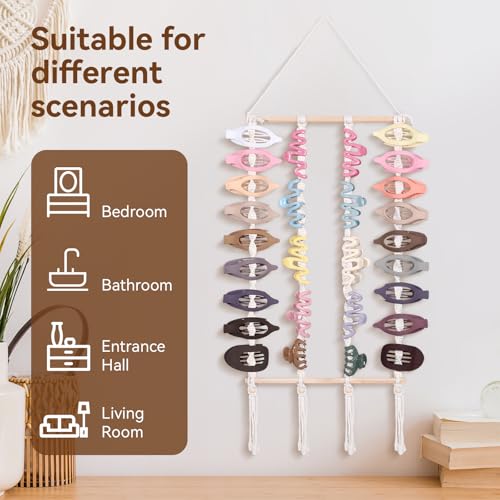 SNOWSTAR Macrame Flat Hair Claw Clip Organizer,Hanging Hair Clip Holder and Storage for Women Girls,Flat Hair Accessorie Hanger Home Decor for Wall,Door,Closet - Image 3
