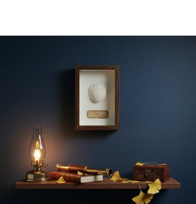 Natural Seashell Specimen Frame – Authentic White Scallop Shell with Certificate | Premium Wood Frame | 12.5 × 17.5 cm - Image 2