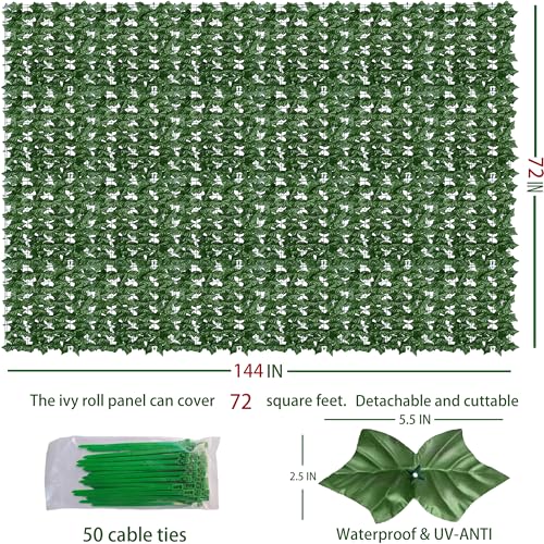 Odtory Artificial Ivy Privacy Fence Wall Screen: 72 x144 in UV-Anti Faux Greenery Backdrop Ivy Vine Leaf Hedges Fence Panels for Patio, Balcony, Garden, Backyard Indoor Outdoor Green Wall Decor - Image 2