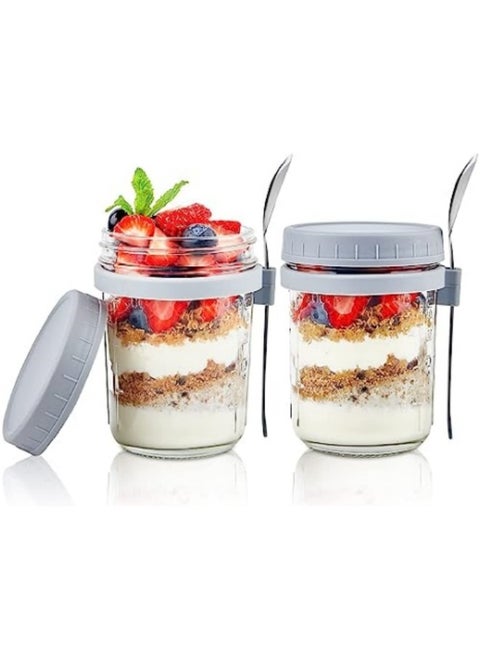 2Pcs Overnight Oats Jars with Lid and Spoon Airtight Oatmeal Container with Measurement Marks 350ml