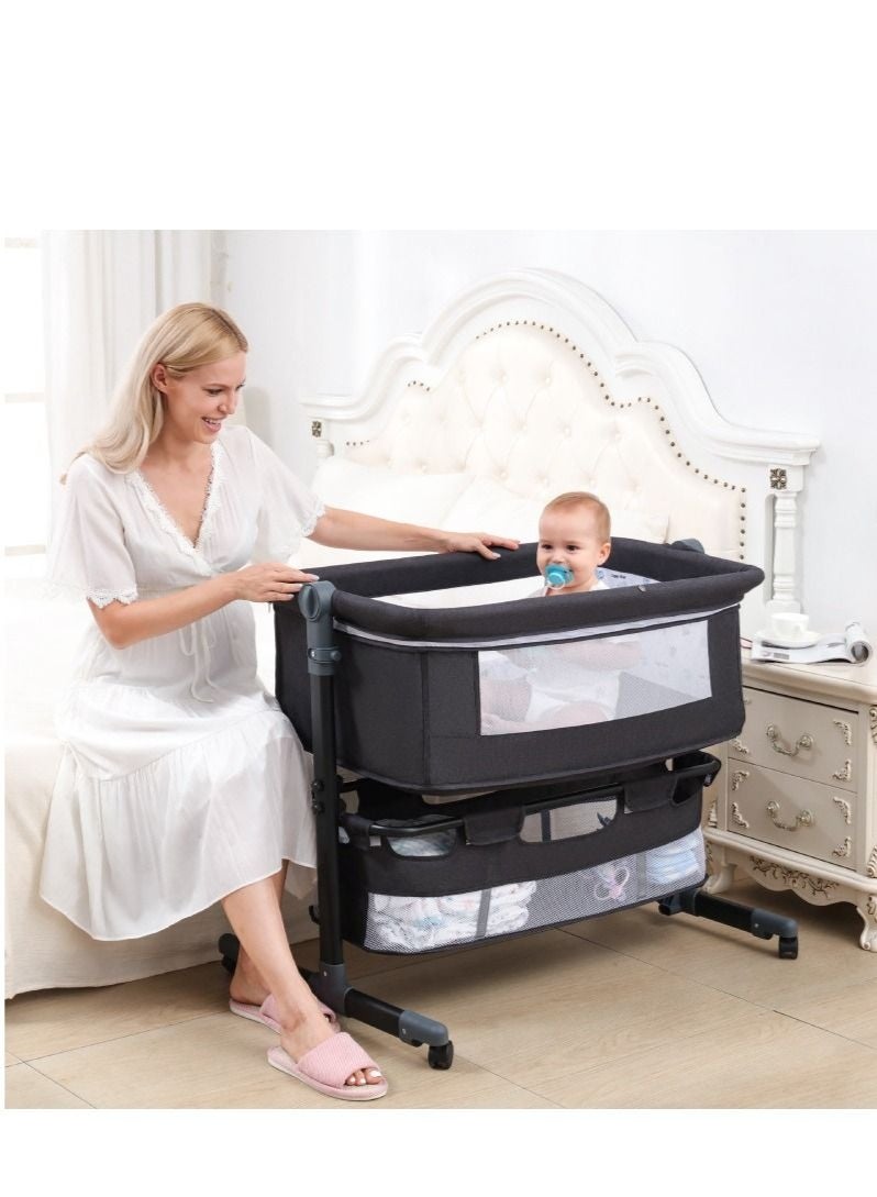 والالا سرير أطفال قابل للطي بجانب السرير سرير أطفال قابل للطي ومحمول وسرير أطفال للسفر مع شبكة قابلة للتنفس وقابلة للتعديل وفرشة رمادية - Image 2