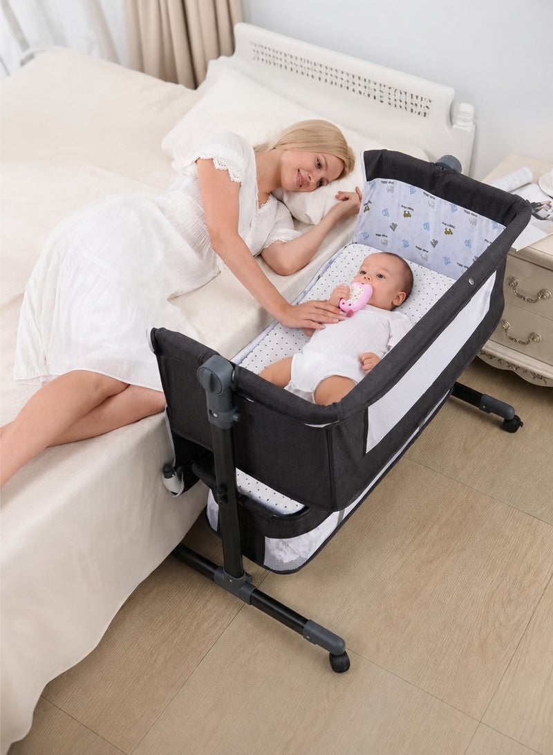 WALALLA Baby Bassinet Bedside Sleeper Bedside Crib Easy Folding Portable Crib Travel Baby Bed with Adjustable Heigh Breathable Net and Grey Mattress - Image 1