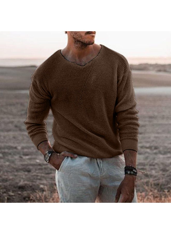 NIBEMINENT سويتر رجالي محبوك من الموضة الأوروبية والأمريكية سويتر فضفاض غير رسمي بفتحة على شكل V بأكمام طويلة سويتر سهل الارتداء - Image 1