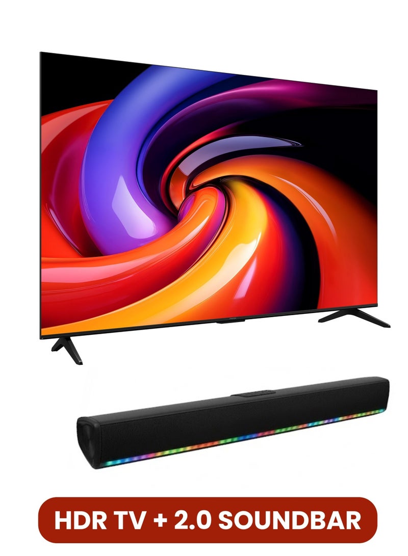 ROWA 55 Inch R55 4K UHD Smart LED TV, HDR TV + 2.0 Channel Portable Soundbar With Built In Battery & LED Lights | Google TV With AiPQ Processor, Dolby Vision & Audio, HDR10, HDMI, WiFi, BT, Bezel-less Design - 55R55+SOUNDBAR Black - Image 2