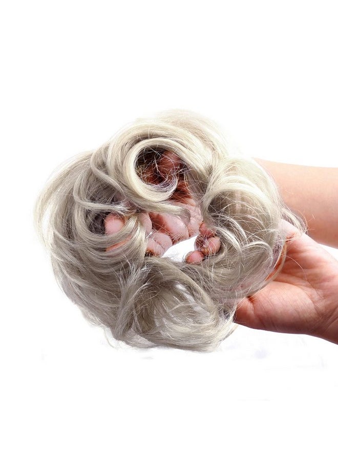 Bella Hair - 100% Real Human Hair Piece Messy Hair Bun Scrunchie For Women Wavy Curly Updo Hairpiece (Silver Gray) - Image 1