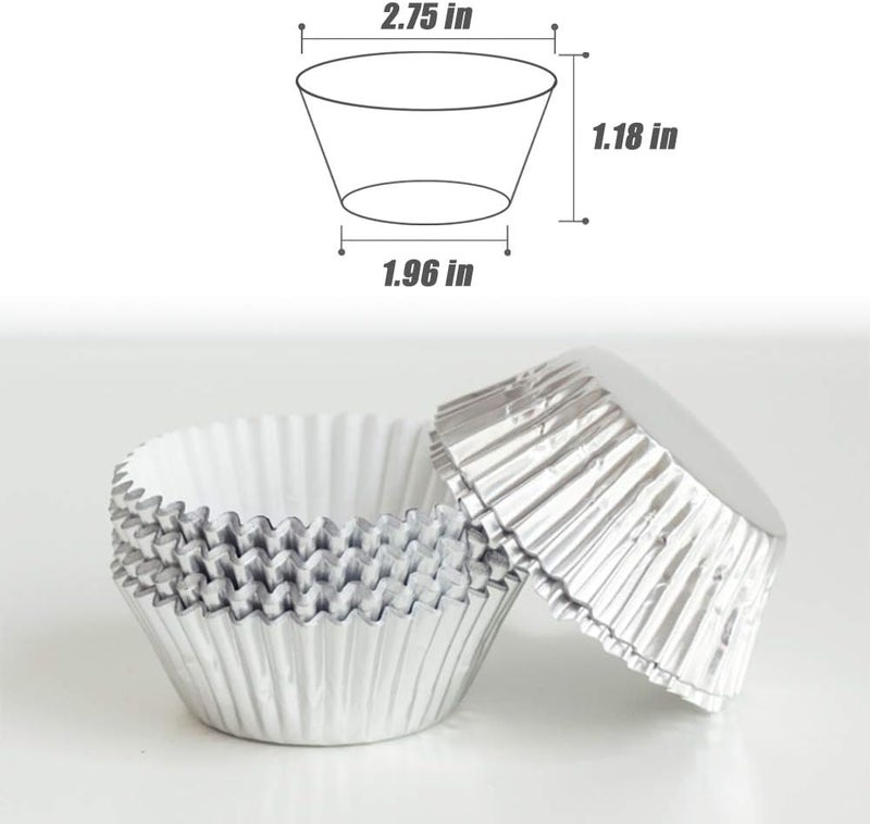 Golf Cupcake Liners Silver, Standard Size Silver Foil Cupcake Liners Wrappers Metallic Baking Cups,Muffin Paper Cases, 100 Pack - Image 2