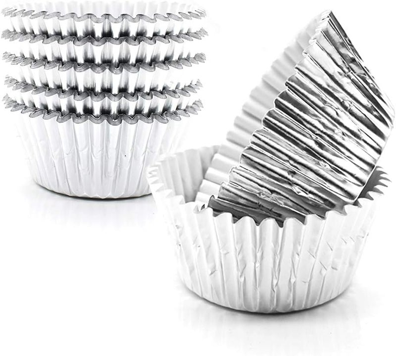 Golf Cupcake Liners Silver, Standard Size Silver Foil Cupcake Liners Wrappers Metallic Baking Cups,Muffin Paper Cases, 100 Pack - Image 1
