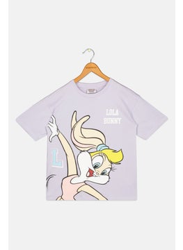 Looney Tunes Kids Girl Crew Neck Short Sleeve Graphic Print T-Shirt, Lavender  - Image 1