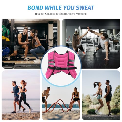 ZELUS Weighted Vest, 6lb/8lb/12lb/16lb/20lb/25lb/30lb Weight Vest with Reflective Stripe for Workout, Strength Training, Running, Fitness, Muscle Building, Weight Loss, Weightlifting, Pink(8 lb) - Image 4