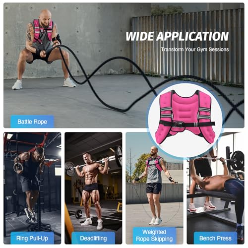 ZELUS Weighted Vest, 6lb/8lb/12lb/16lb/20lb/25lb/30lb Weight Vest with Reflective Stripe for Workout, Strength Training, Running, Fitness, Muscle Building, Weight Loss, Weightlifting, Pink(8 lb) - Image 5
