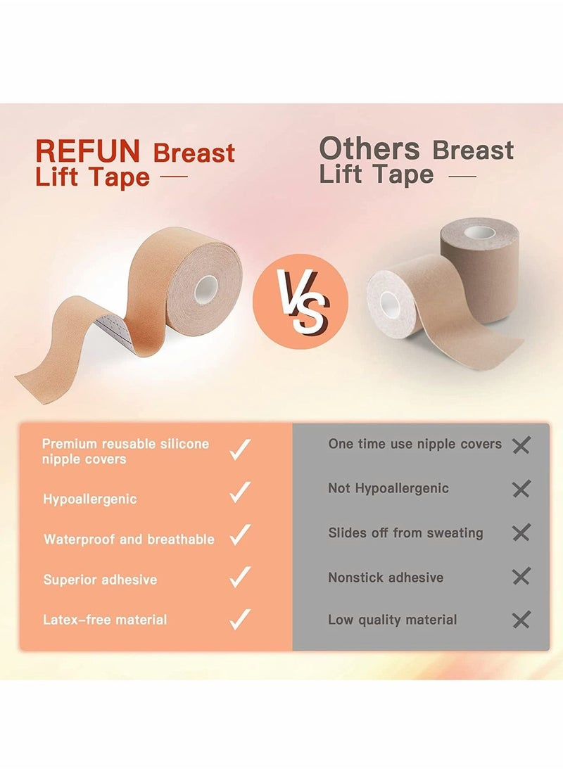 Excefore - 5M*5CM Lift Tape for A-E Cup Large , Athletic Tape Athletic Body Tape for Lift & Push up Chest Support Invisible Adhesive Bra Alternative (Beige) - Image 1