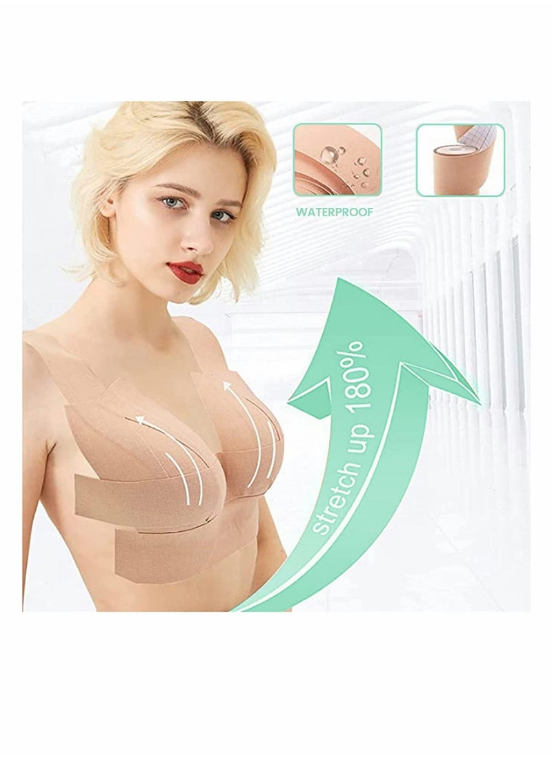Excefore - 5M*5CM Lift Tape for A-E Cup Large , Athletic Tape Athletic Body Tape for Lift & Push up Chest Support Invisible Adhesive Bra Alternative (Beige) - Image 1