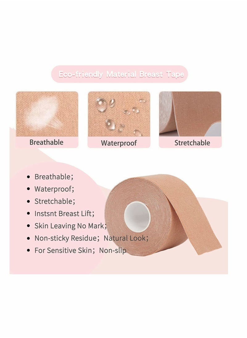 Excefore - 5M*5CM Lift Tape for A-E Cup Large , Athletic Tape Athletic Body Tape for Lift & Push up Chest Support Invisible Adhesive Bra Alternative (Beige) - Image 1