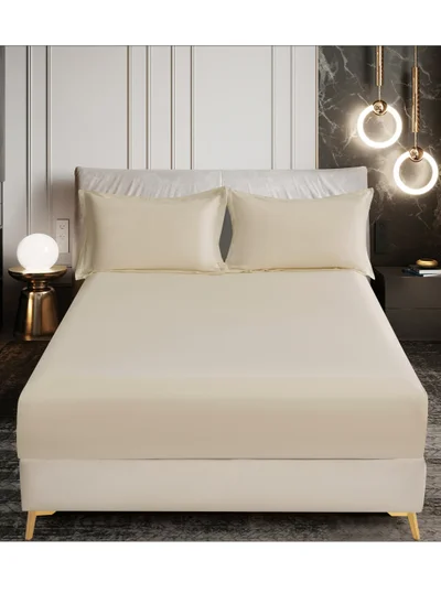 Donetella Bedding Fitted Sheet - Fits 120x200 Cm Bed For Twin Bed 2 Pcs (1 Fitted Sheet and 1 Pillowcase) - 30 Cm Deep Pocket - Solid Bed Sheet