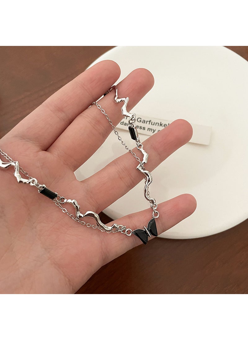 Generic - Butterfly Diamond Necklace Elegant Clavicle Chain Necklace-Silver - Image 1