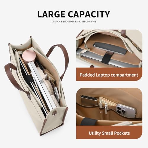 GOLF QUALITY Laptop Tote Bag for Women 15.6" Laptop Messenger Shoulder Bags for Women Business Office Work Bag Briefcase, Apricot - Image 5