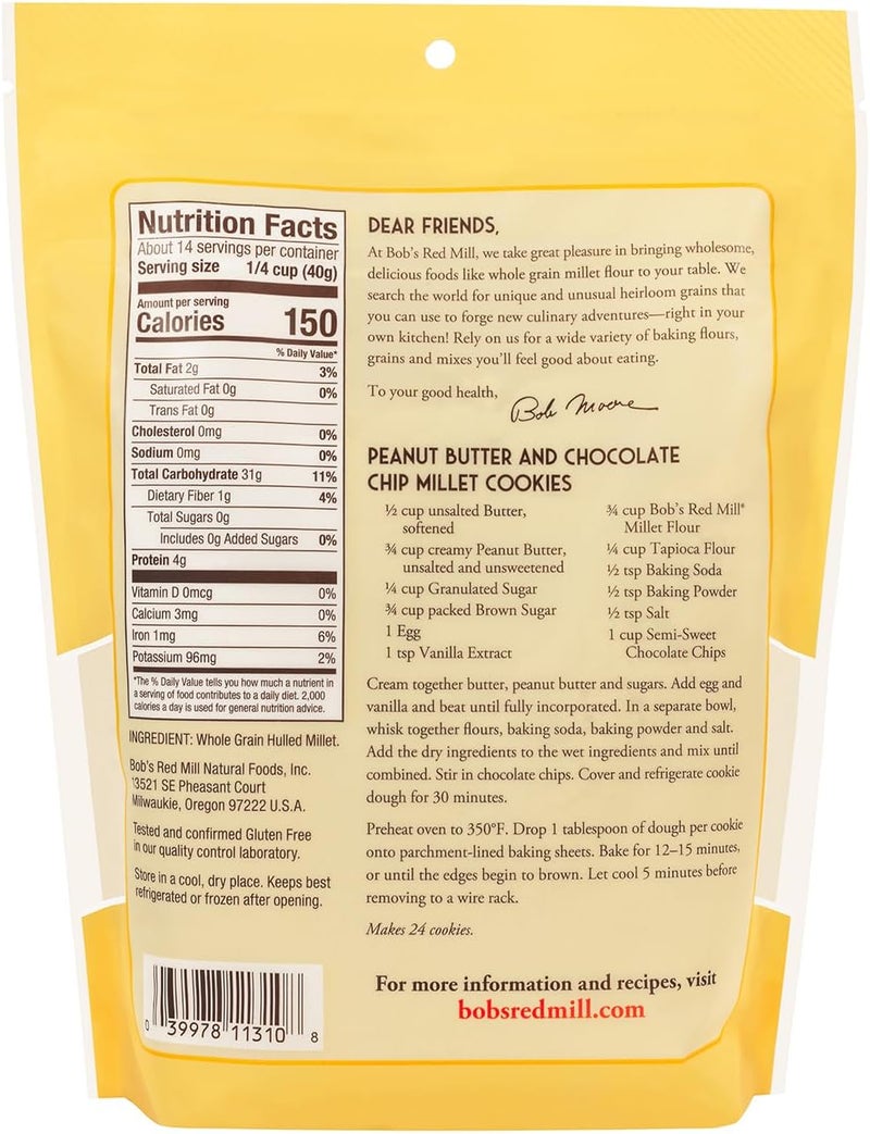 Bob's Red Mill Stone Ground Millet Flour, Whole Grain, Gluten Free, 20 oz - Image 2