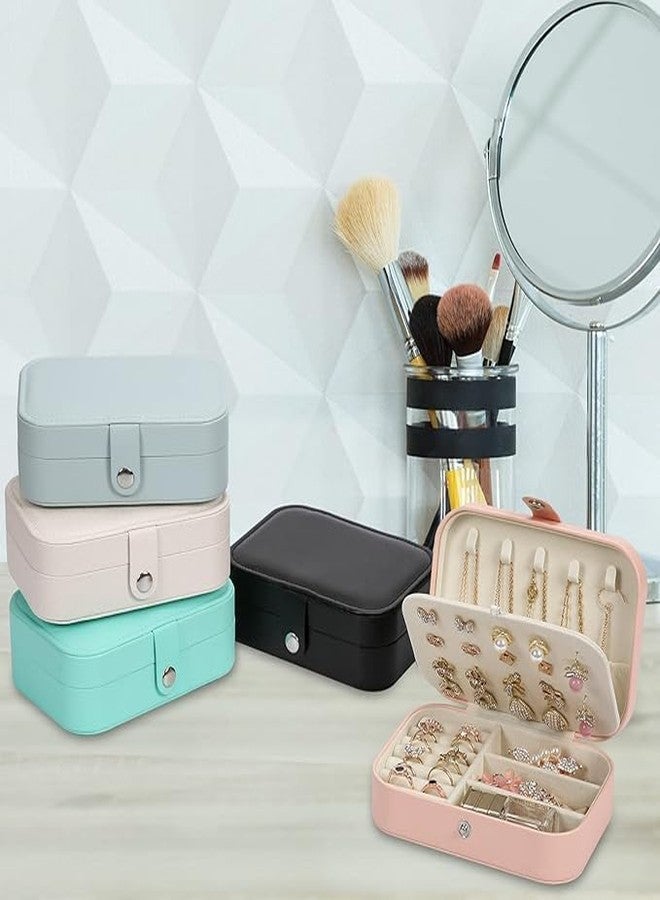 Kiesh Leather Mini Jewelry Travel Case, Small Travel Jewelry Organizer, Safety Lock Jewelry Portable Jewelry Box Travel Mini Storage Organizer Display Storage Box For Rings Earrings (Baby Pink) - Image 2