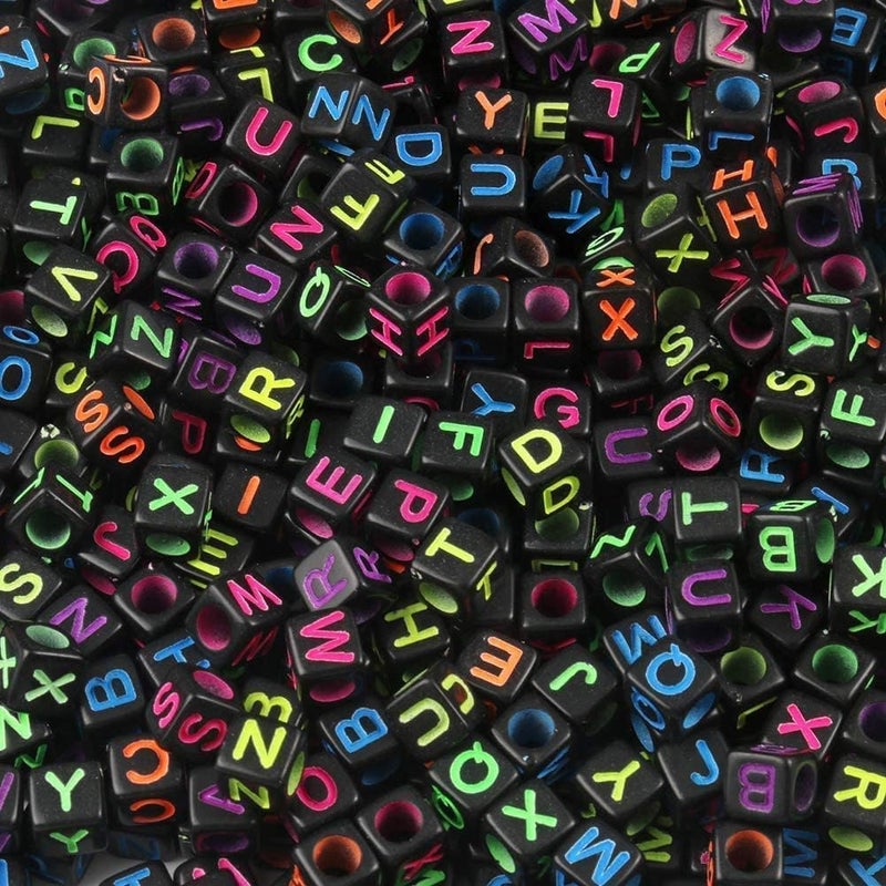 NITOPUPU 900Pcs Acrylic Letter Beads Alphabet Colorful Letter Black Cube Beads for Friendship Bracelets and Gifts Souvenir Jewelry Making(6 * 6mm Cube) - Image 1
