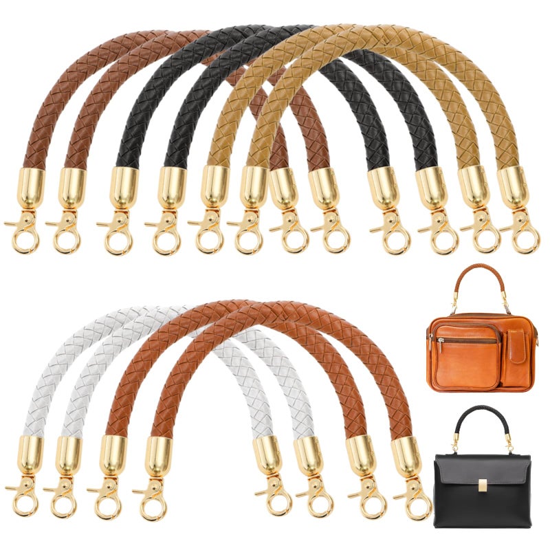 Mezchi 10 Pack 5 Colors 12" Shoulder Bag Purse Handles, Short PU Leather Purse Straps for Handbags, Braided Handbag Handles Replacement with Lobster Buckles for Bag DIY Accessories - Image 1