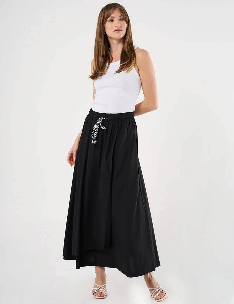 Kayra Gold-Button Pleated Skirted Set Black