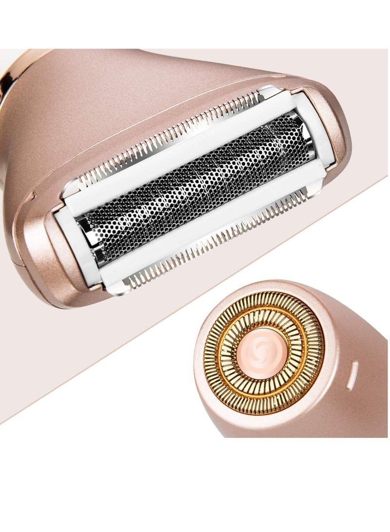 كيلا ماكينة حلاقة كهربائية للنساء، ماكينة حلاقة كهربائية محمولة ومقاومة للماء، للاستخدام الجاف والرطب، ماكينة حلاقة غير مؤلمة 2 في 1 مع إمكانية إعادة الشحن عبر منفذ USB لمنطقة البكيني والساقين والإبطين (ذهبي وردي) - Image 2